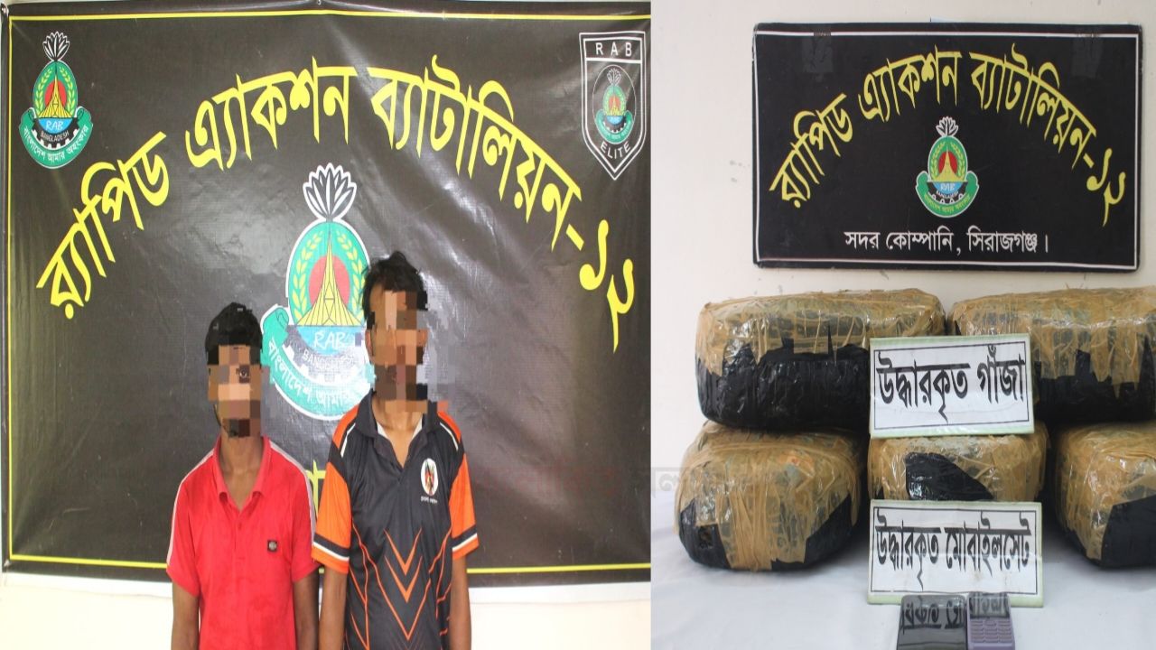 তাড়াশে ১০ কেজি গাঁজাসহ দুই মাদক কারবারি গ্রেফতার, পিকআপ জব্দ।