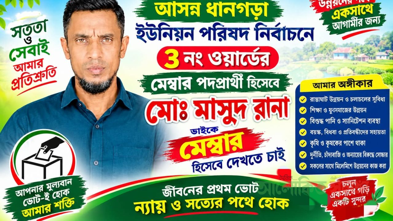 ধানগড়া ইউনিয়নের ৩ নম্বর ওয়ার্ডে মেম্বার পদপ্রার্থী হতে চান মোঃ মাসুদ রানা